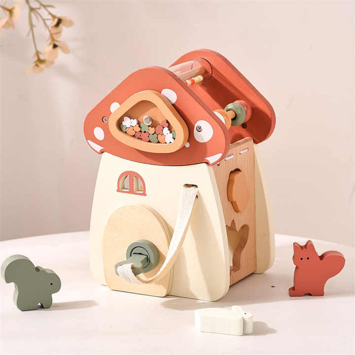 Montessori Wooden Activity Cube – Eco-Friendly Mushroom Baby Toy for Early Learning & Development, BPA Free