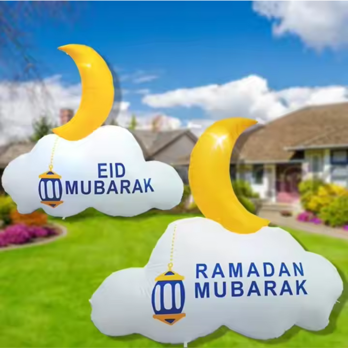 Eid Mubarak & Ramadan Kareem Inflatable Moon Star Balloon Set with LED Stars