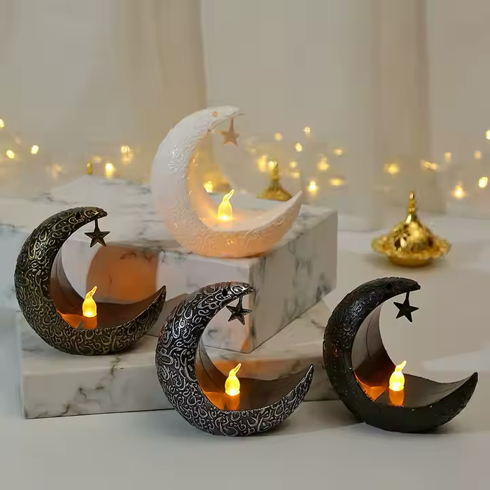 EID Mubarak LED Table Night Light – Moon & Star Ramadan Decor, Plastic, Battery-Powered
