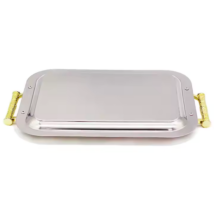 Stainless steel Arabic serving tray set, three different sizes.