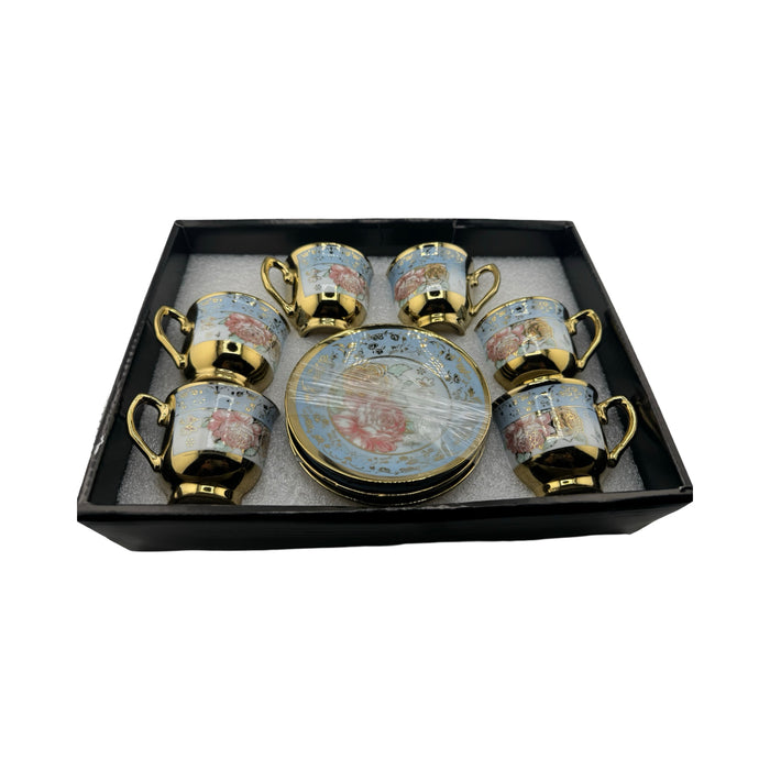 Arabic Style Blue Plated 6 Cups and 6 Plates Gift Box Set